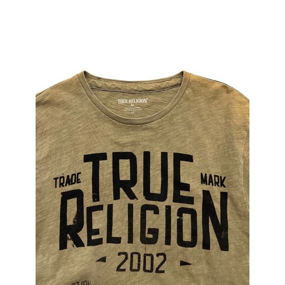 Vintage Y2K True Religion T Shirt Men L Green Graphic Logo Tee 2002 - Picture 4 of 7